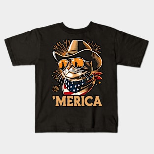 USA Flag Cat 4th of July Funny Patriotic Kids T-Shirt